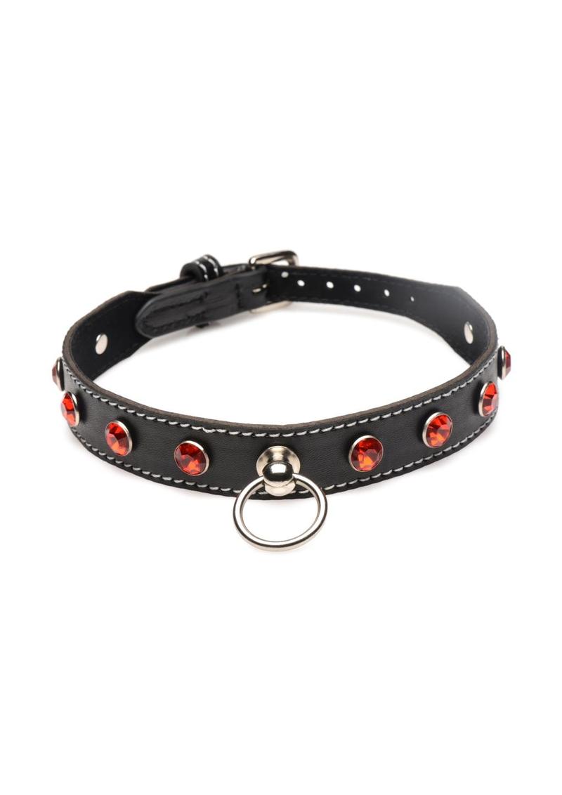 Load image into Gallery viewer, Strict Rhinestone Choker with O-Ring - Black/Red
