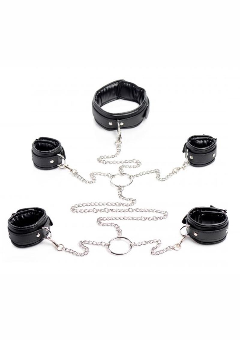 Load image into Gallery viewer, Strict Slave Bondage Shackle - Black/Metal - Set
