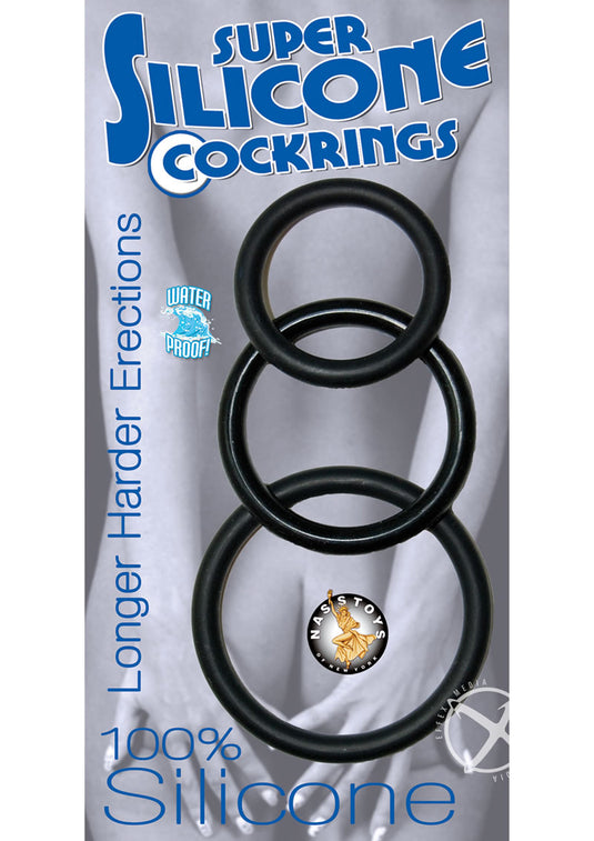 Super Silicone Cock Rings - Black - 3 Pack