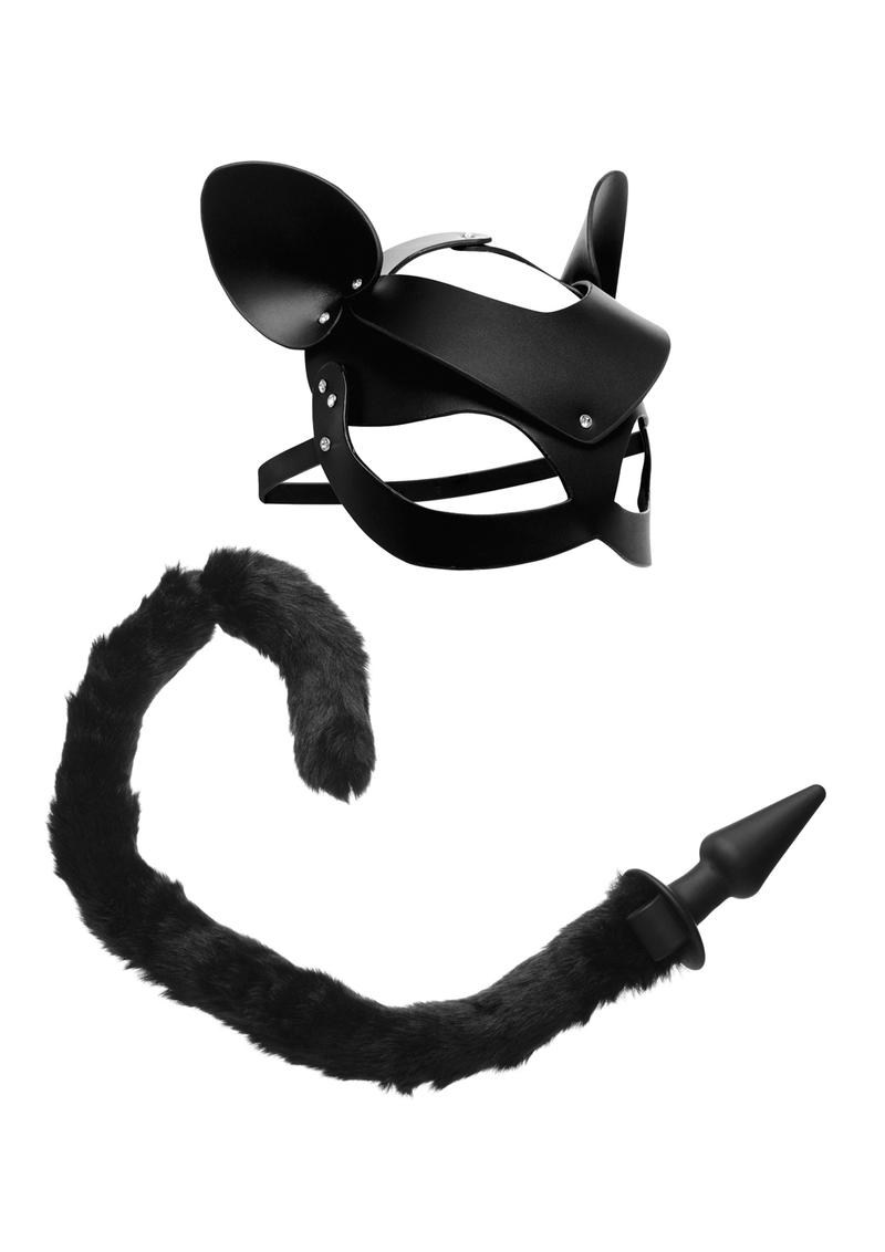 Load image into Gallery viewer, Tailz Black Cat Tail Anal Plug and Mask - Black - Set
