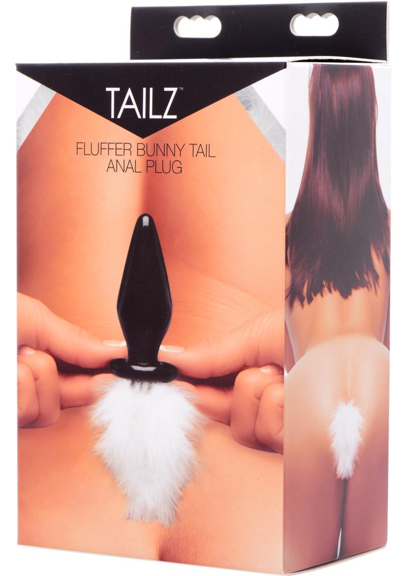 Load image into Gallery viewer, Tailz Fluffer Bunny Tail Glass Anal Plug - Black/White
