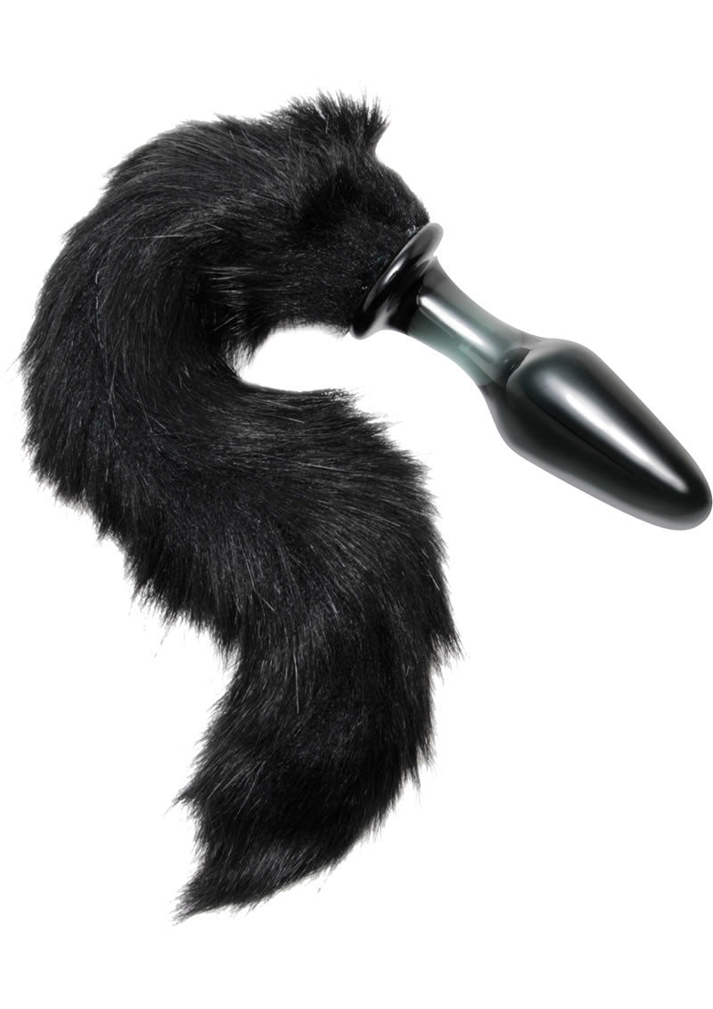 Load image into Gallery viewer, Tailz Midnight Fox Glass Butt Plug with Tail - Black
