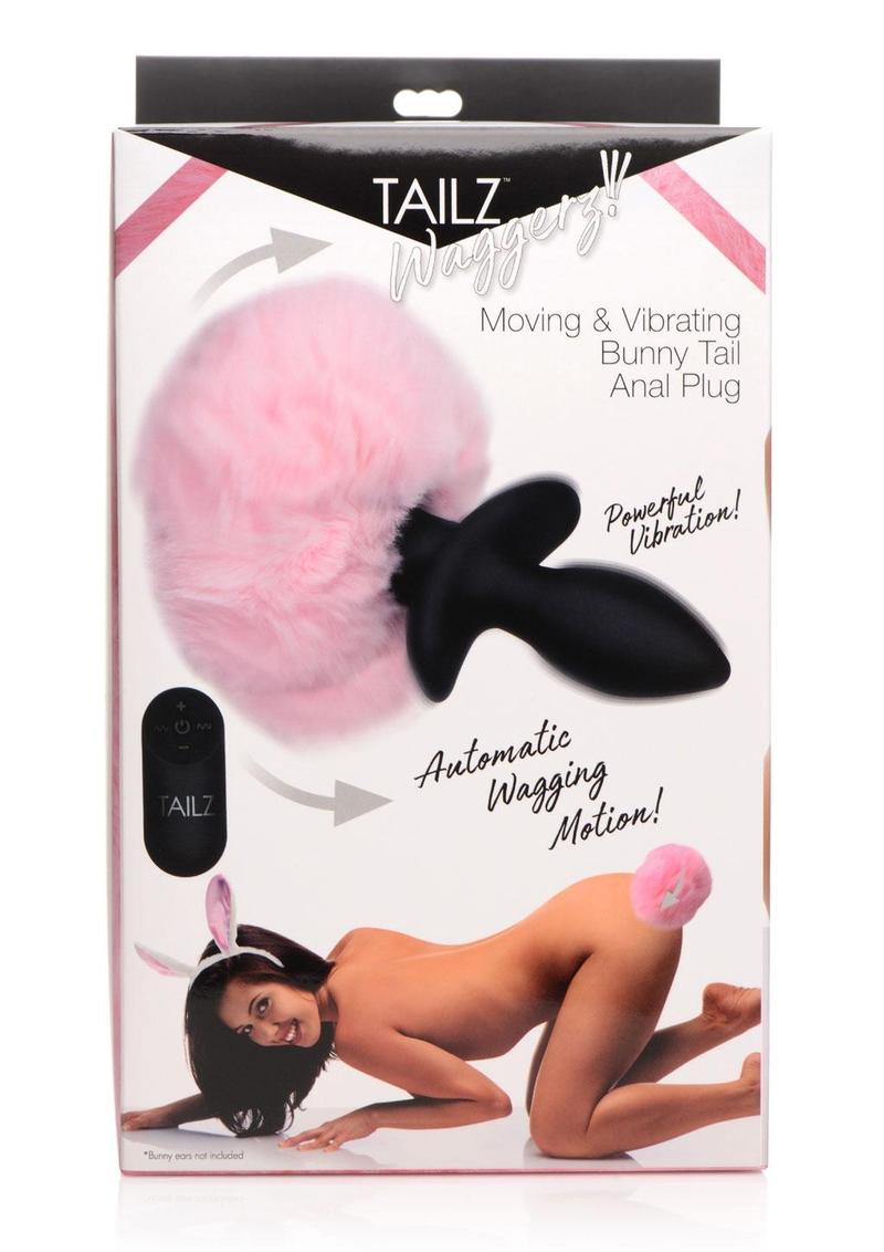 Load image into Gallery viewer, Tailz Moving and Vibrating Bunny Tails Rechargeable Silicone Anal Plug with Remote Control - Black/Pink
