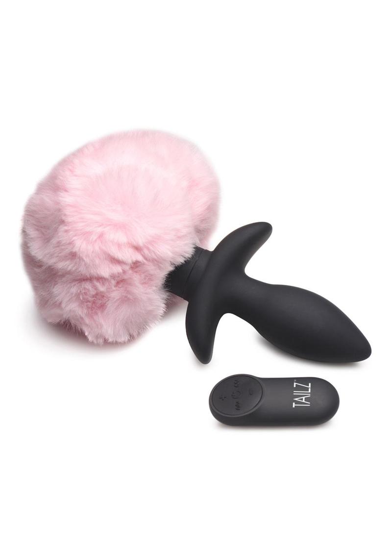 Load image into Gallery viewer, Tailz Moving and Vibrating Bunny Tails Rechargeable Silicone Anal Plug with Remote Control - Black/Pink
