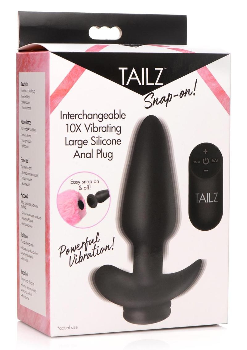 Load image into Gallery viewer, Tailz Snap-On 10x Rechargeable Silicone Anal Plug with Remote Control - Black/Pink - Large
