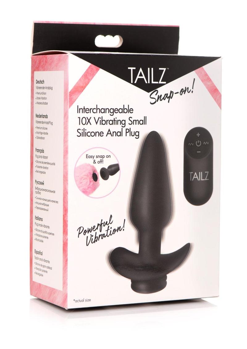 Load image into Gallery viewer, Tailz Snap-On 10x Rechargeable Silicone Anal Plug with Remote Control - Black/Pink - Small
