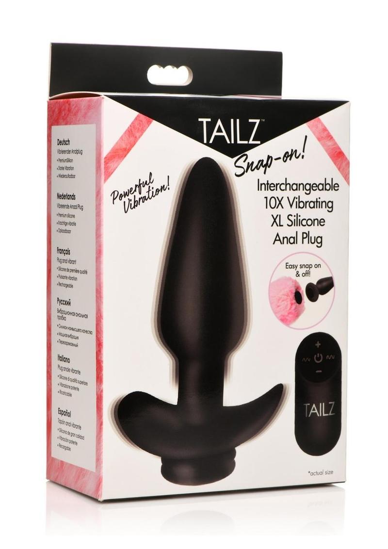 Load image into Gallery viewer, Tailz Snap-On 10x Rechargeable Silicone Anal Plug with Remote Control - Black - XLarge
