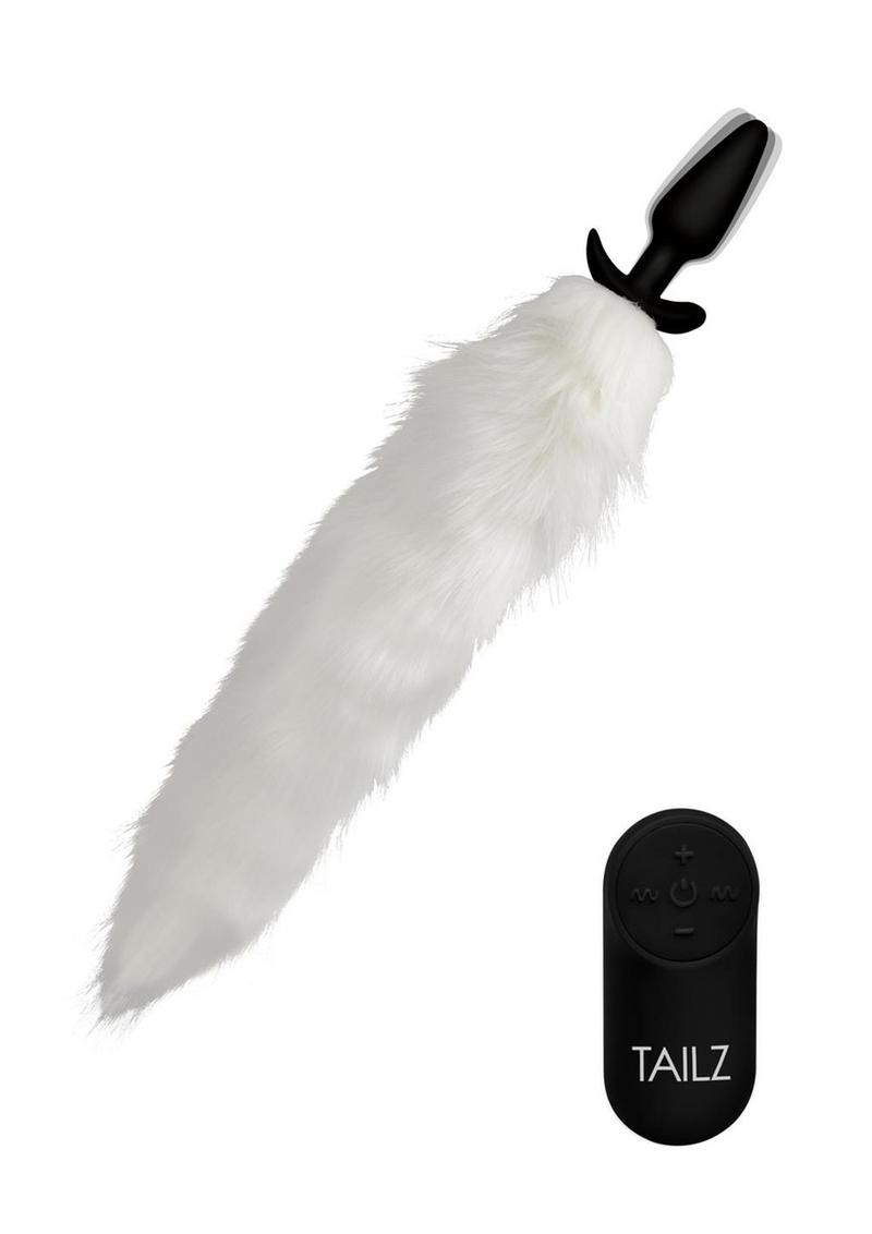 Load image into Gallery viewer, Tailz Vibrating White Fox Tail Slender Anal Plug
