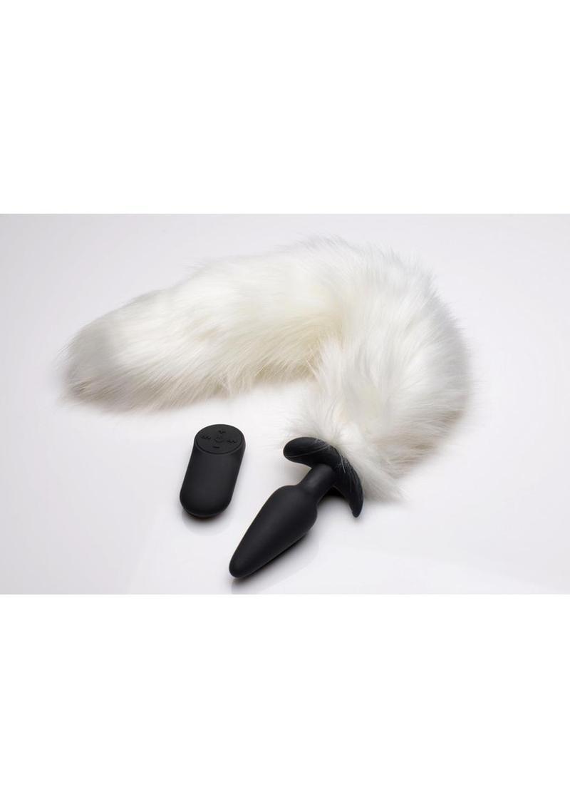 Load image into Gallery viewer, Tailz Vibrating White Fox Tail Slender Anal Plug
