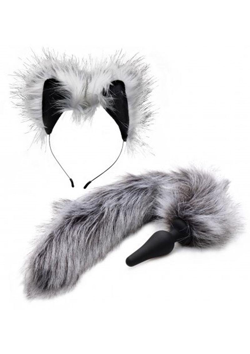 Load image into Gallery viewer, Tailz Wolf Tail and Ears - Gray/Grey - Set
