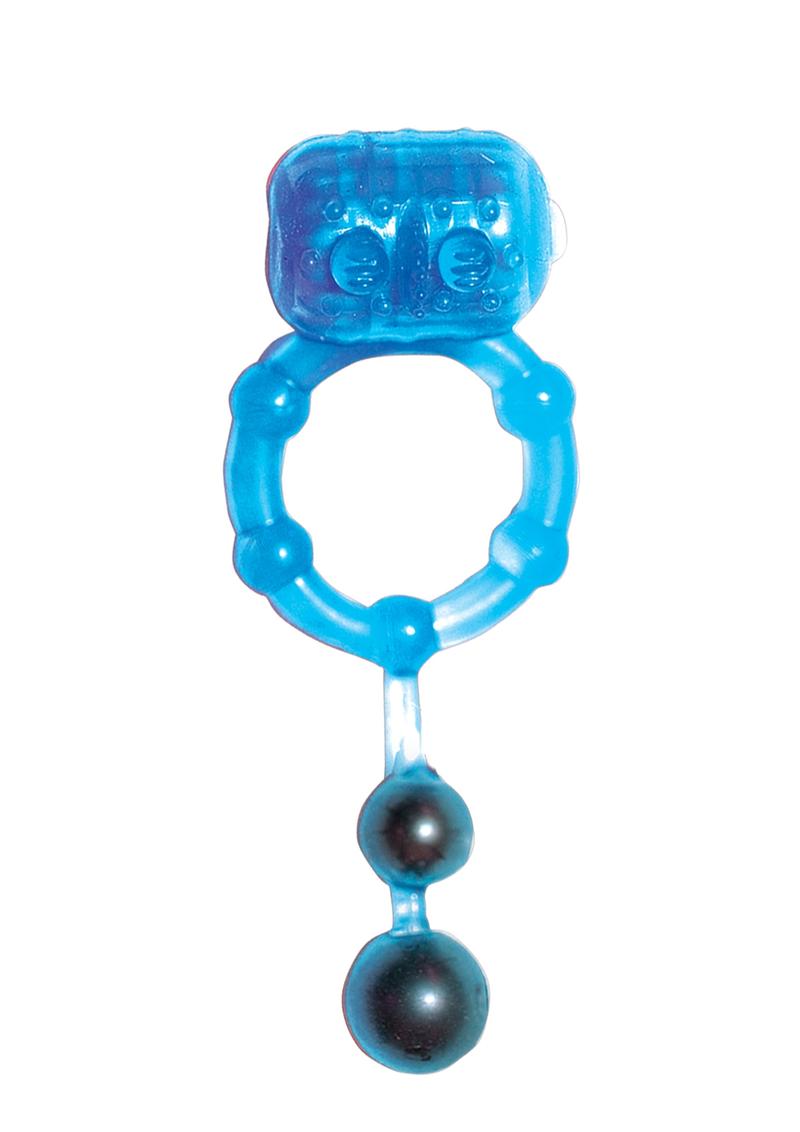 Load image into Gallery viewer, The Best Of Macho Ultra Erection Keeper Vibrating Cock Ring with Dangling Balls - Blue
