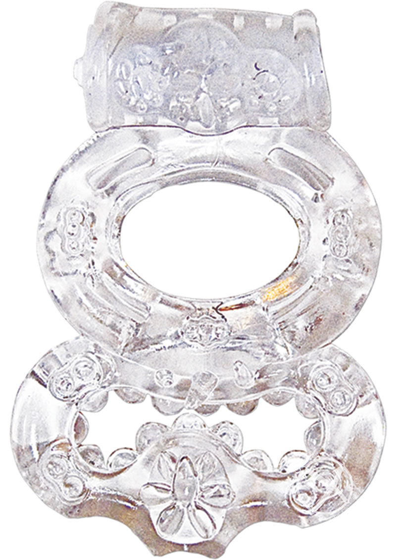 Load image into Gallery viewer, The Macho Crystal Collection Double Ring Vibrating Cock Ring - Clear
