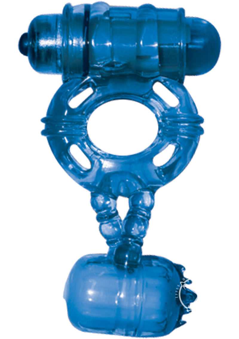 Load image into Gallery viewer, The Macho Double Cock and Balls Silicone Cock Ring - Blue
