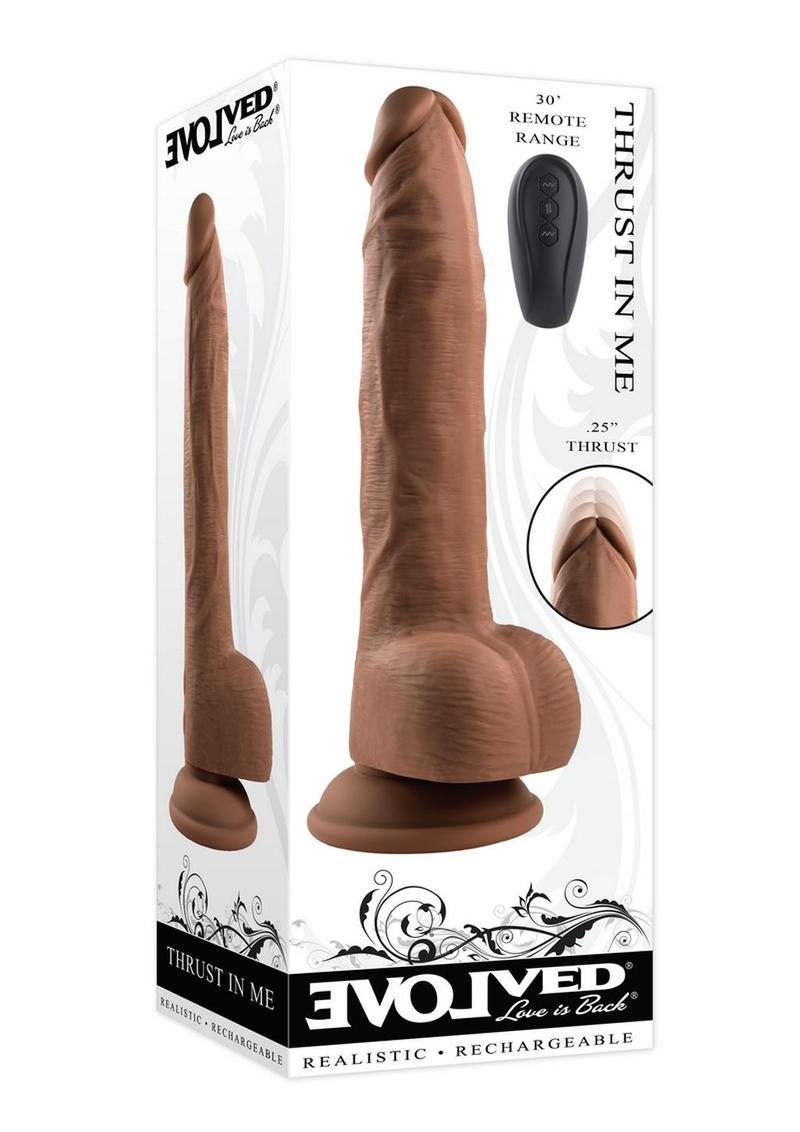 Load image into Gallery viewer, Thrust In Me Rechargeable Silicone Thrusting Vibrating Realistic Dong with Remote Control - Chocolate
