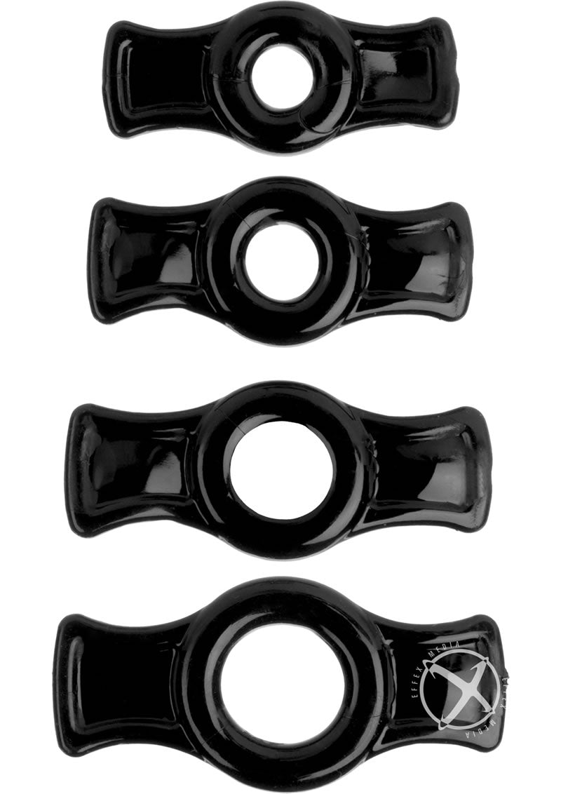 Load image into Gallery viewer, Titanmen Stretch-To-Fit Cock Rings - Black - 4 Piece Kit
