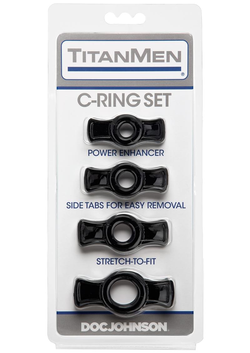 Load image into Gallery viewer, Titanmen Stretch-To-Fit Cock Rings - Black - 4 Piece Kit
