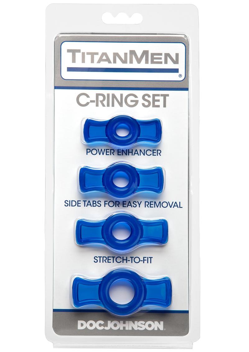 Load image into Gallery viewer, Titanmen Stretch-To-Fit Cock Rings - Blue - 4 Piece Kit
