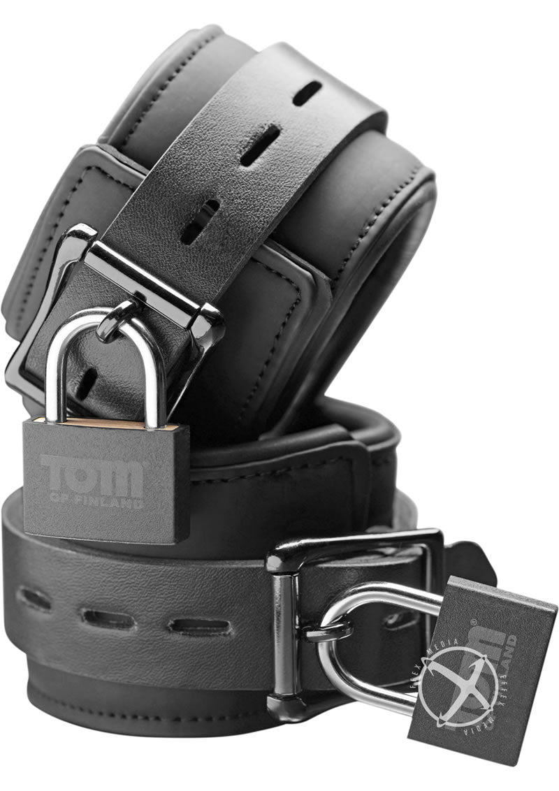 Load image into Gallery viewer, Tom Of Finland Neoprene Wrist Cuffs with Locks - Black
