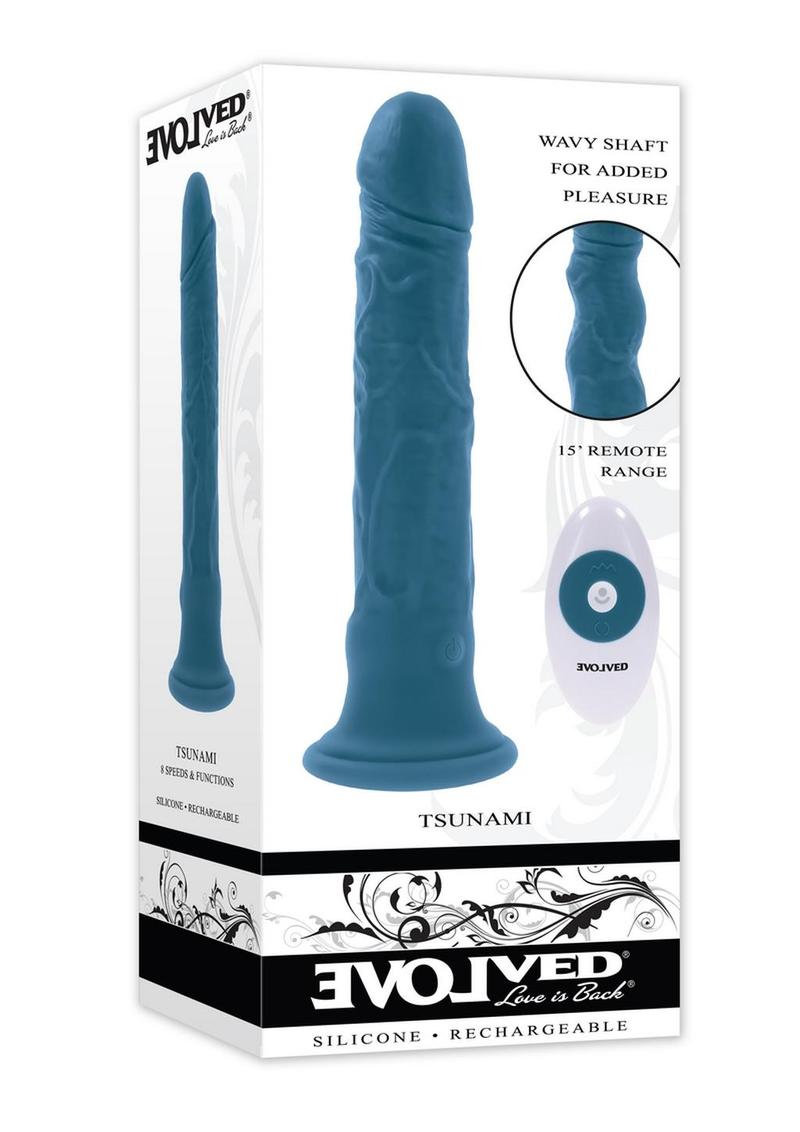 Load image into Gallery viewer, Tsunami Rechargeable Silicone Realistic Vibrator with Remote - Blue
